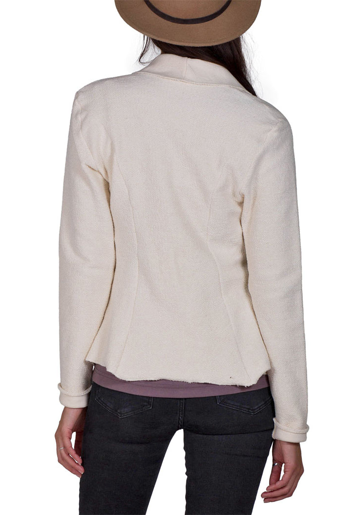 USA Made Organic Cotton Women's Heavyweight French Terry Tab Jacket Blazer in Natural Undyed - Back View