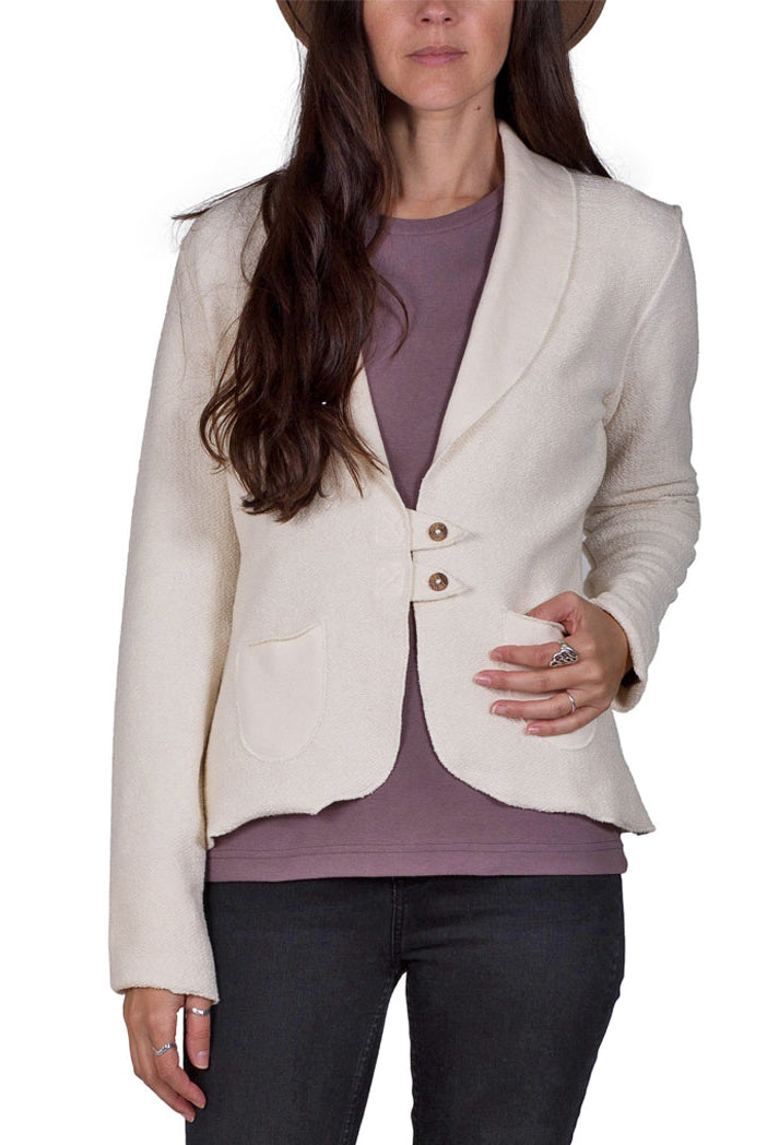 USA Made Organic Cotton Women's Heavyweight French Terry Tab Jacket Blazer in Natural Undyed