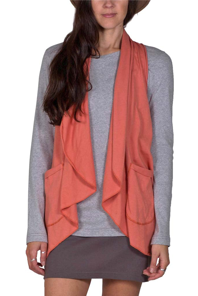 USA Made Organic Cotton Lightweight Jersey Draped Vest in Muted Coral