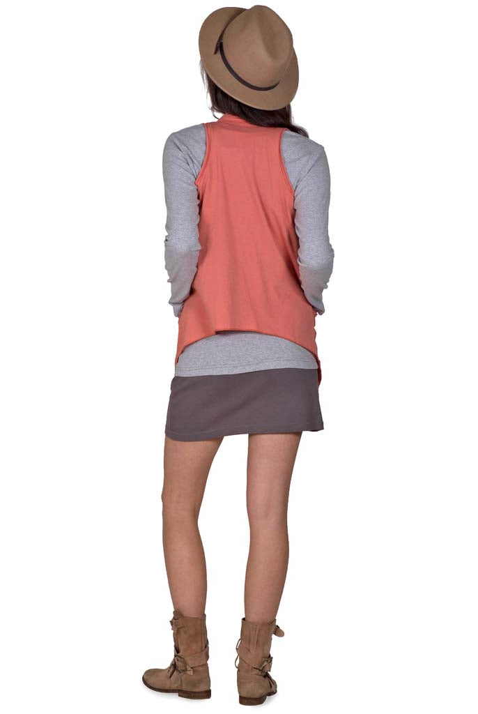 USA Made Organic Cotton Lightweight Jersey Draped Vest in Muted Coral - Back View