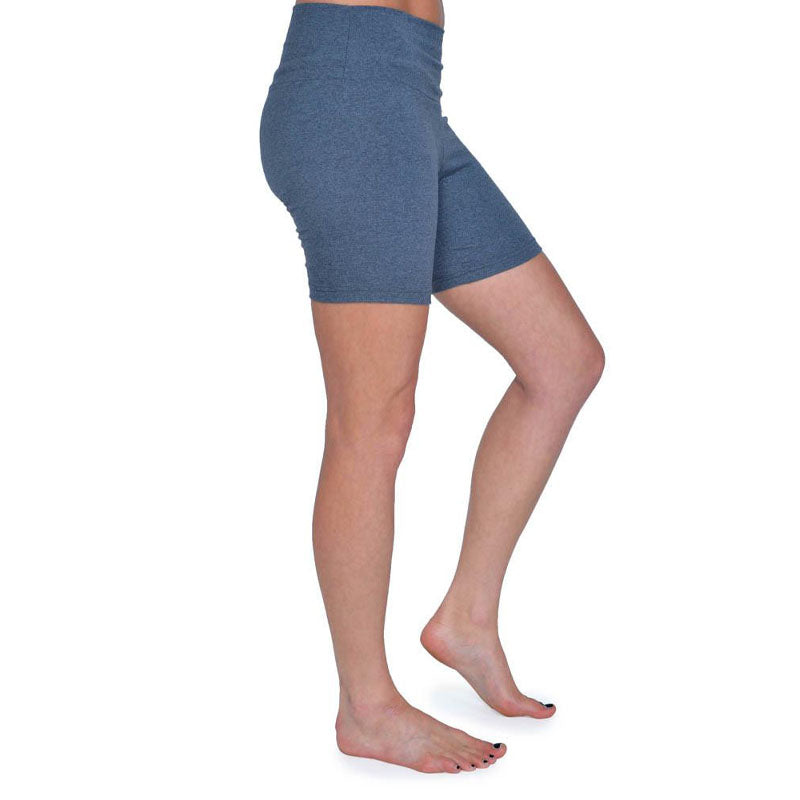 USA Made Organic Cotton/Recycled PET/Spandex Yoga Shorts in Heather Charcoal Dark Grey - Side View