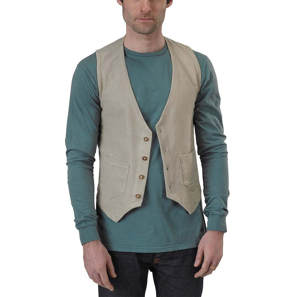 USA Made Organic Cotton Men's Vanderbilt Vest in London Fog Khaki