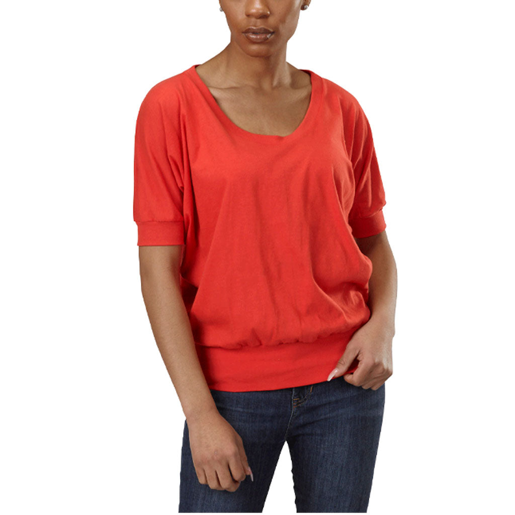 USA Made Organic Cotton Women's Short Sleeve Dolman Willow Tee in Poppy Red