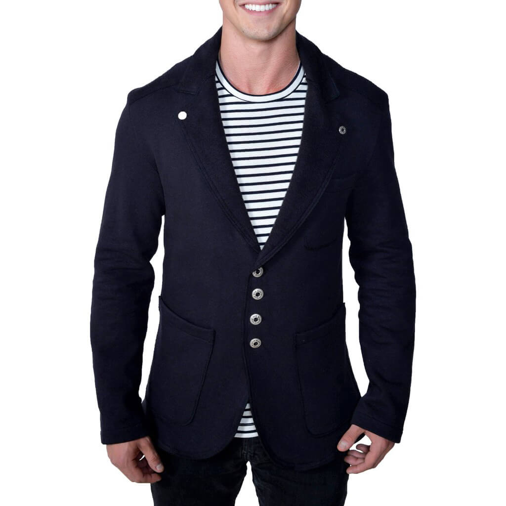 USA Made Organic Cotton Men's LTWT Fleece Hunter Jacket Blazer in Black