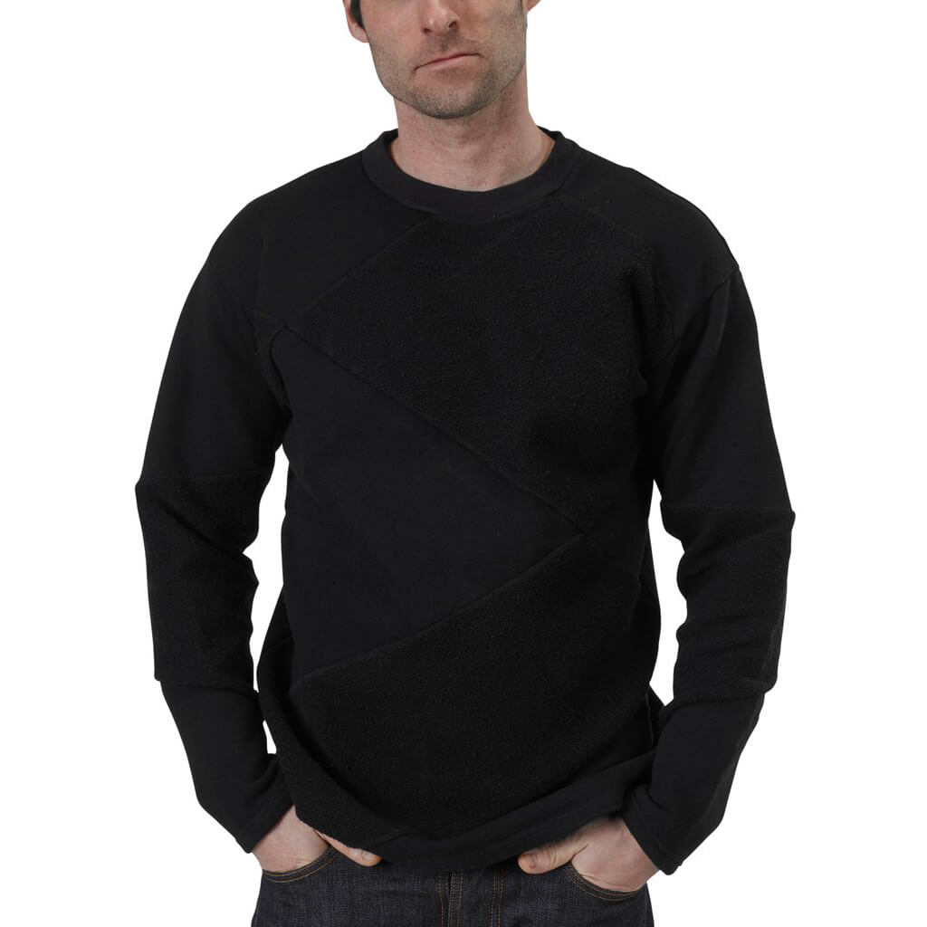 Unisex Organic Cotton Asymmetrical Heavy French Terry Crewneck Sweatshirt in Black 