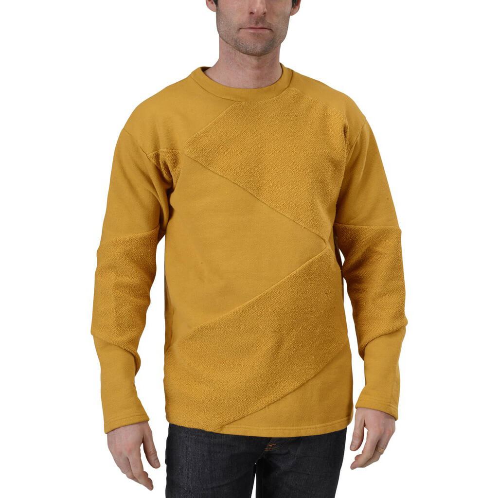 Unisex Organic Cotton Asymmetrical Heavy French Terry Crewneck Sweatshirt in Honey Yellow