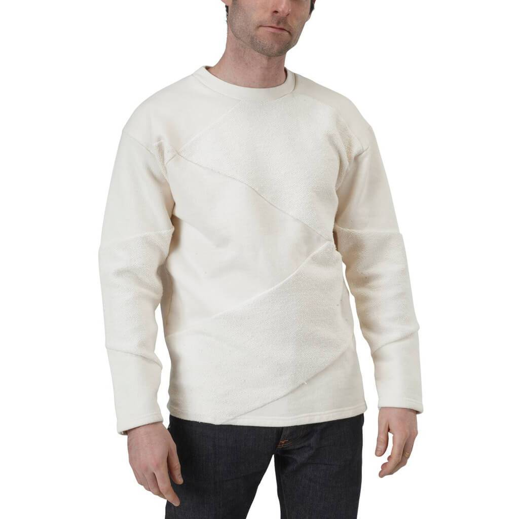 Unisex Organic Cotton Asymmetrical Heavy French Terry Crewneck Sweatshirt in Natural Undyed