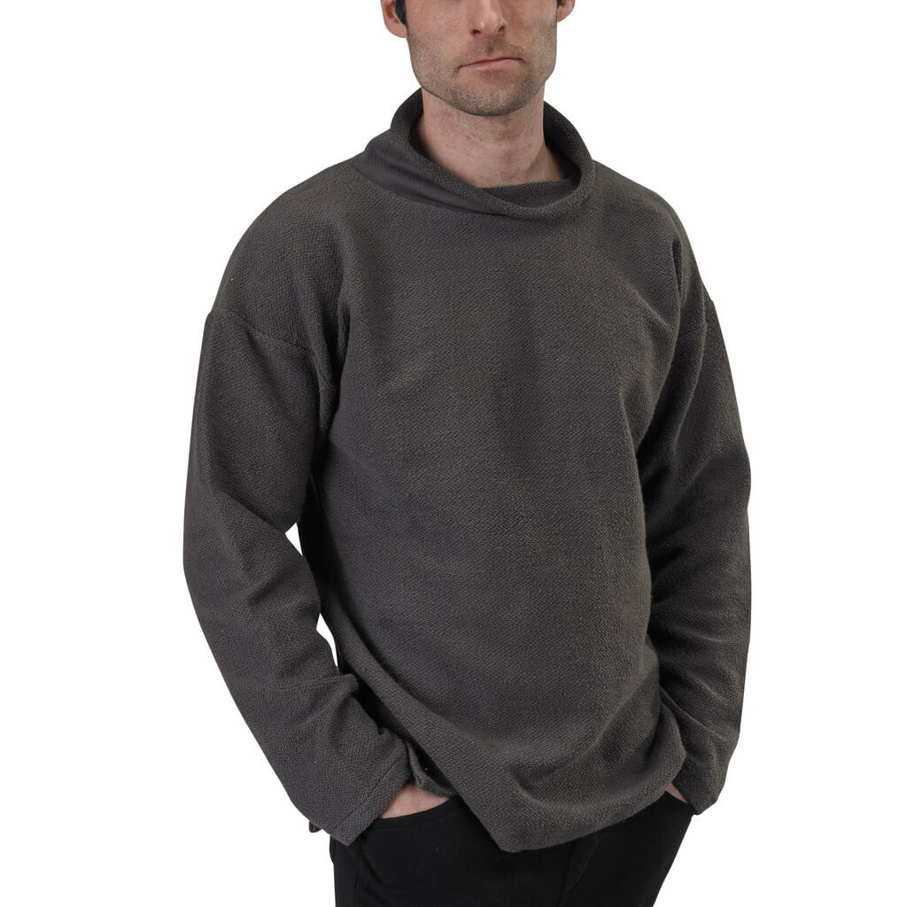 Unisex Organic Cotton Terry Weekender Oversized Turtleneck Heavy French Terry Sweatshirt in Graphite Deep Grey