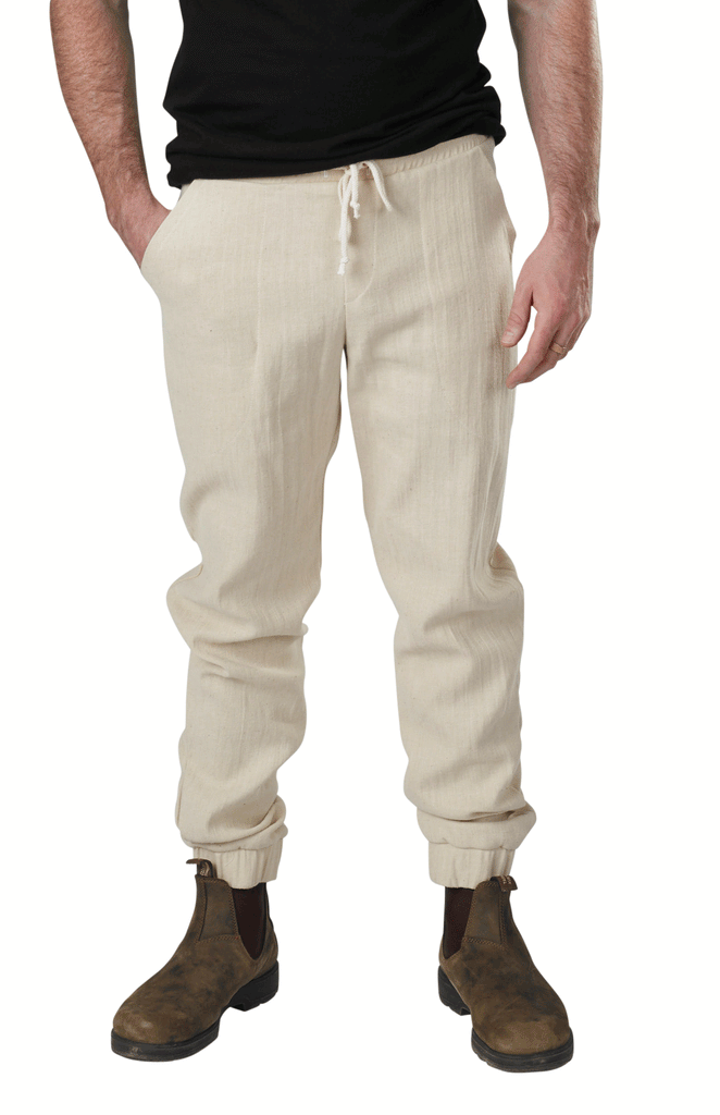 Organic Cotton Woven Jogger Pants | Natural | USA Made - Asheville Apparel