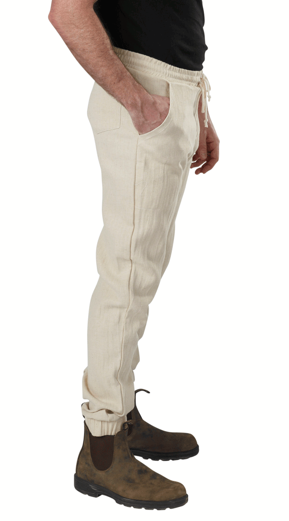 Organic Cotton Woven Jogger Pants | Natural | USA Made - Asheville Apparel
