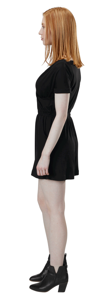 Women's Organic Cotton & Tencel Lightweight Jersey Surplice Belted Romper in Black