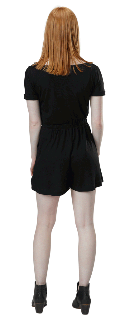 Women's Organic Cotton & Tencel Lightweight Jersey Surplice Belted Romper in Black