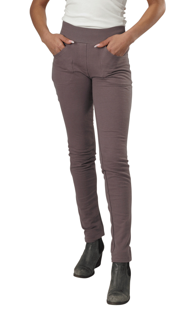 USA Made Organic Cotton Women's Lightweight French Terry Saratoga Pants in Mushroom Purple