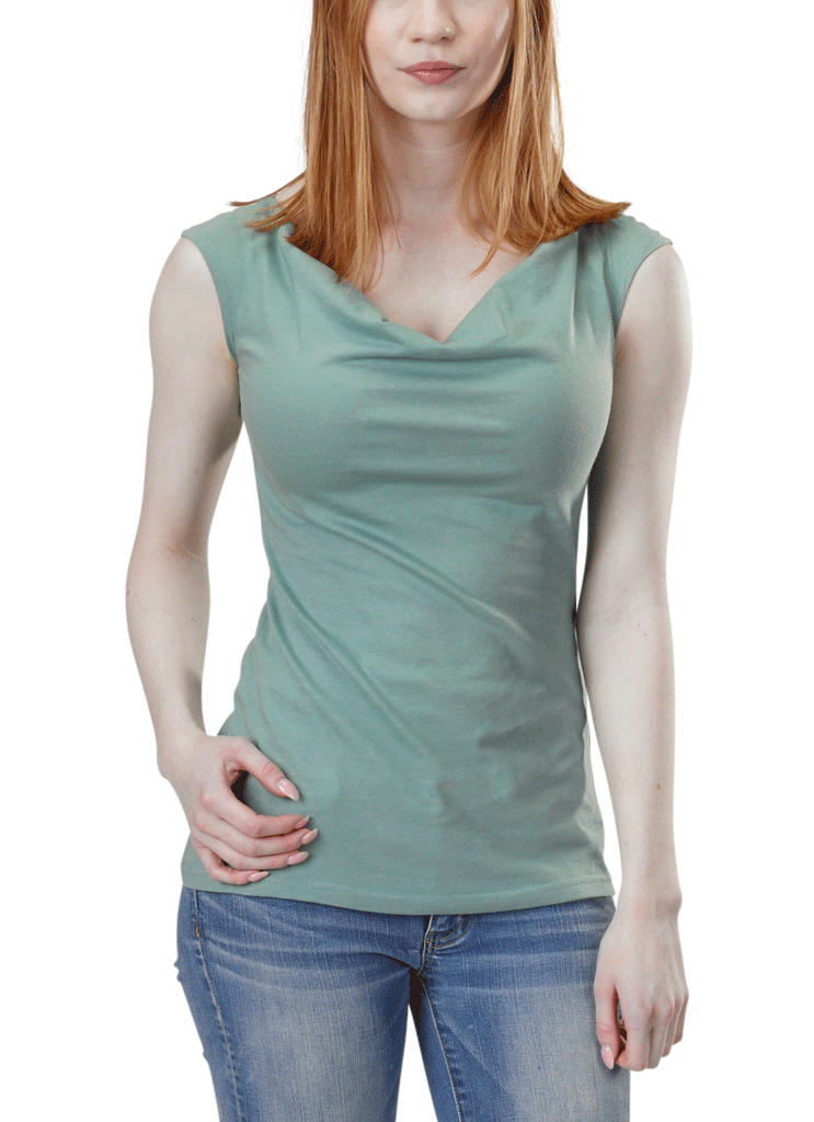 USA Made Organic Cotton Women's Sleeveless Cowlneck Top in Smokey Teal