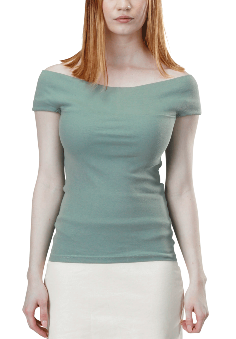 USA Made Organic Cotton Women's Off the Shoulder Venus Top in Smokey Teal
