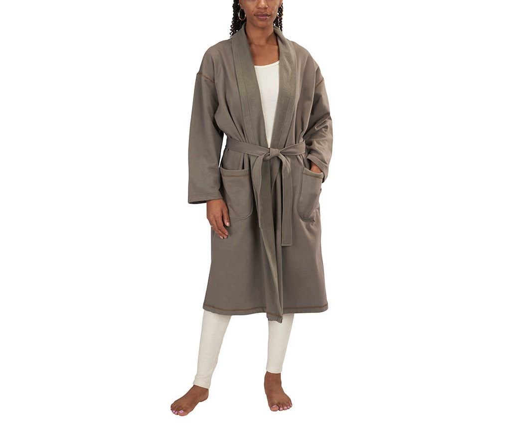 Mid-Length Fleece Robe | Fir Green – Spiritex | Sustainable Fabric ...