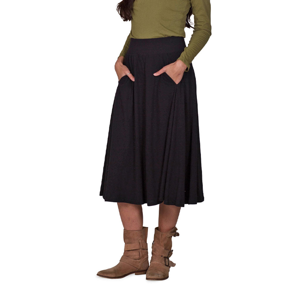 Organic Cotton A-Line Gore Skirt with Pockets in Black
