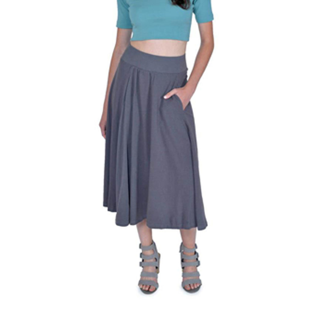 Organic Cotton A-Line Gore Skirt with Pockets in Graphite Dark Grey