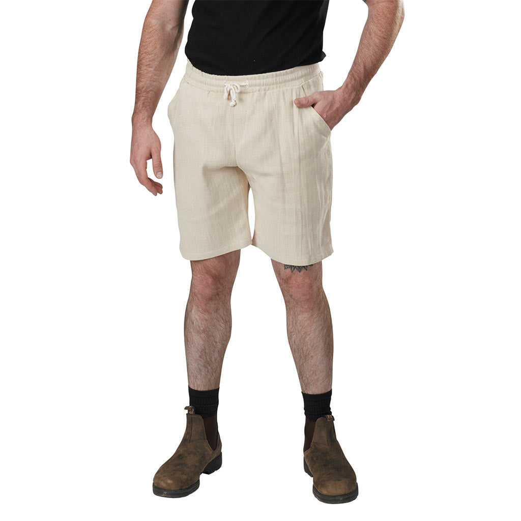 USA Made Organic Color Grown Cotton Men's Drawstring Haywood Shorts in Natural
