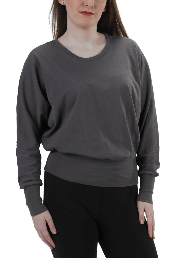 USA Made Organic Cotton Women's Long Sleeve Dolman Willow Tee in Graphite Dark Grey