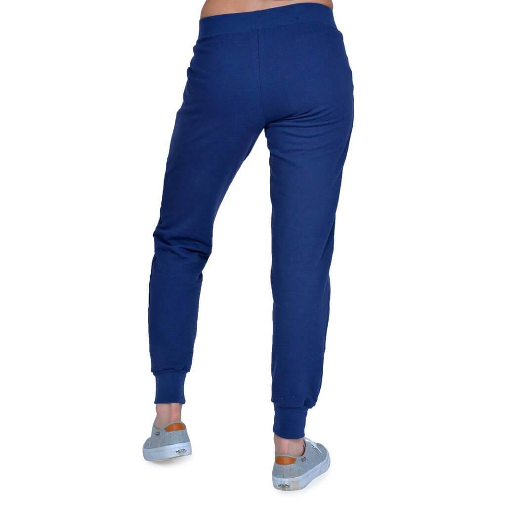USA Made Organic Cotton Women's Jogger Sweatpants in Marine - Back View
