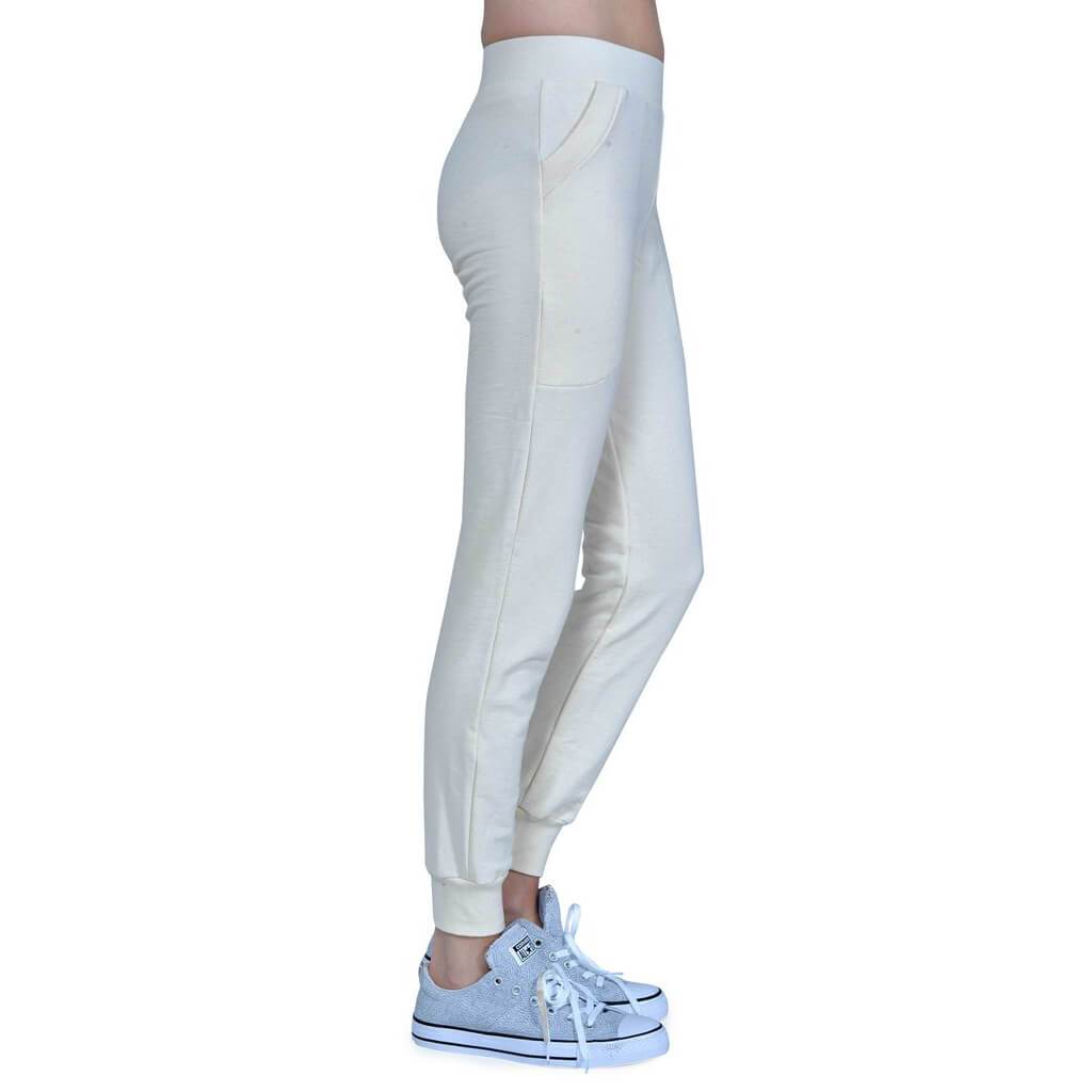 USA Made Organic Cotton Women's Jogger Sweatpants in Natural Undyed - Side View