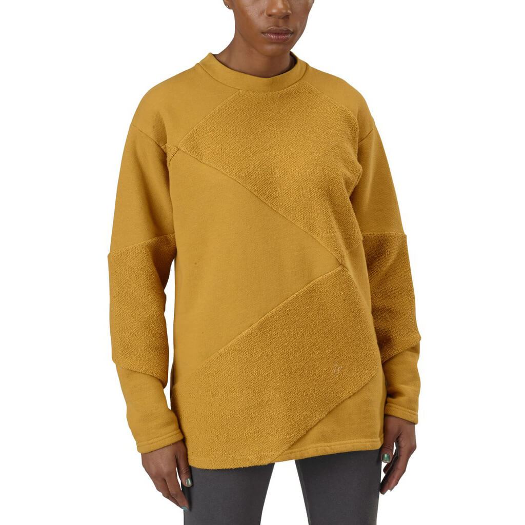 Unisex Organic Cotton Asymmetrical Heavy French Terry Crewneck Sweatshirt in Honey Yellow