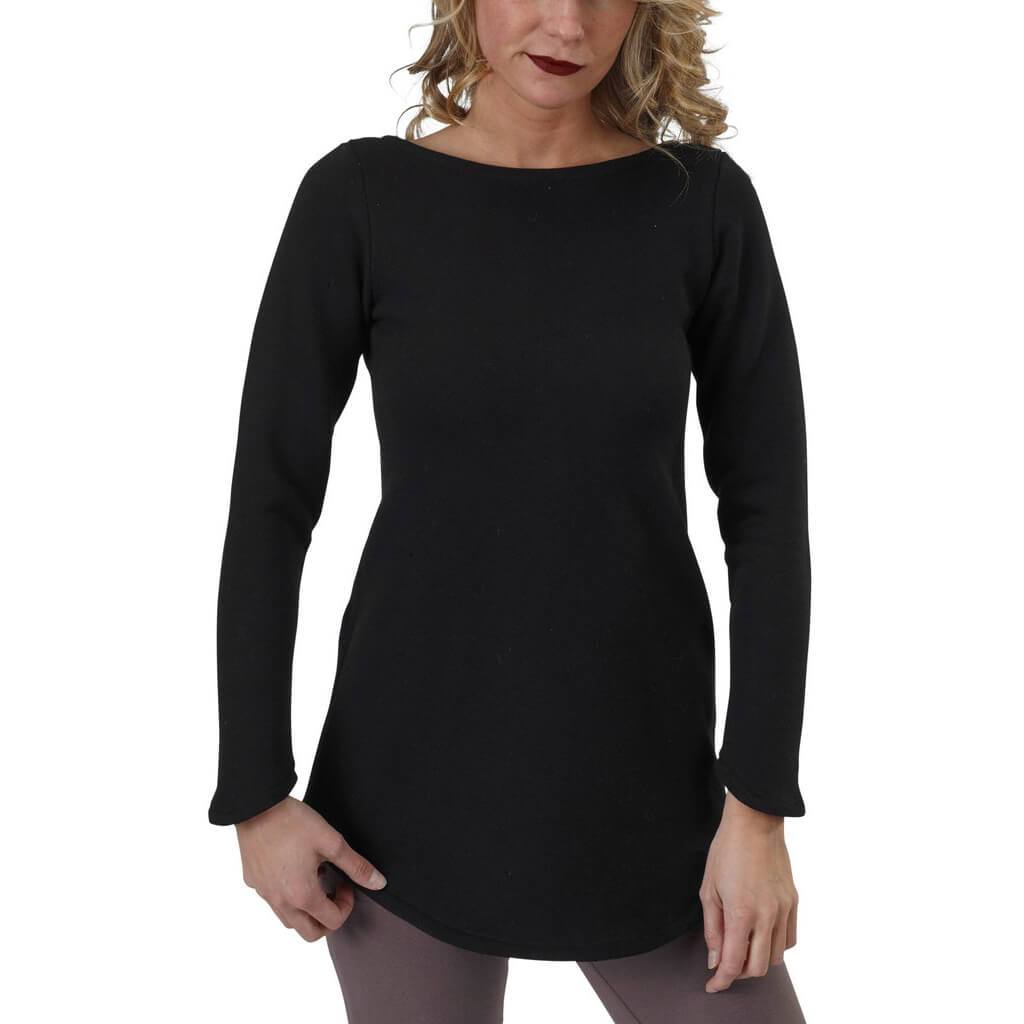 Women's Organic Cotton Long Sleeve Maddi Tunic Sweatshirt in Black