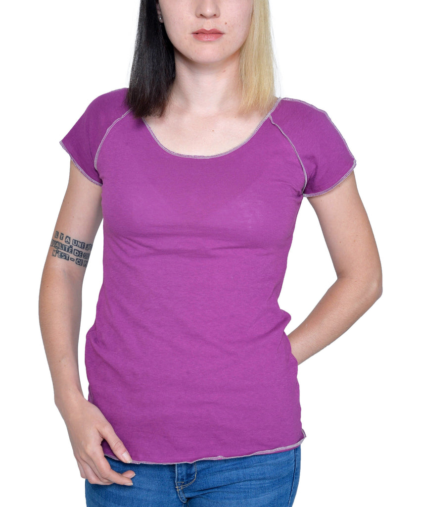 Organic Cotton | Short Sleeve Raw Raglan Tee | Beet Berry | USA Made - Asheville Apparel