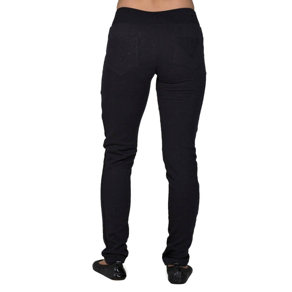 USA Made Organic Cotton Lightweight Fleece Saratoga Pants in Black - Back View