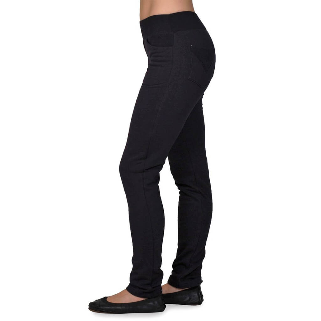 Women's Organic Cotton Saratoga Pants - Black - USA Made - Asheville ApparelUSA Made Organic Cotton Lightweight Fleece Saratoga Pants in Black - Side View