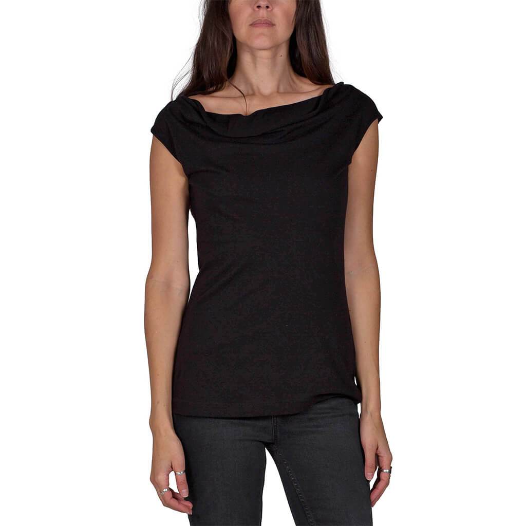 USA Made Organic Cotton Women's Sleeveless Cowlneck Top in Black