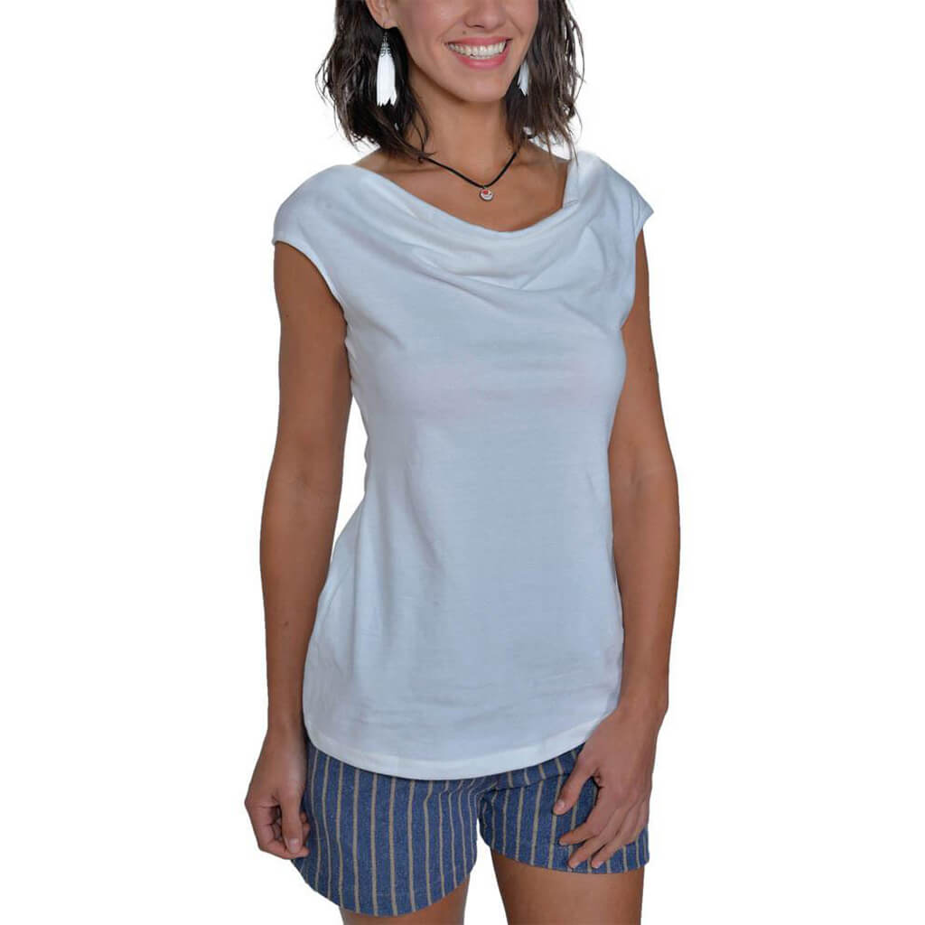 Organic Cotton Cotton Sleeveless Cowl Neck Tee | White | USA Made - Asheville ApparelUSA Made Organic Cotton Women's Sleeveless Cowlneck Top in Peroxide White