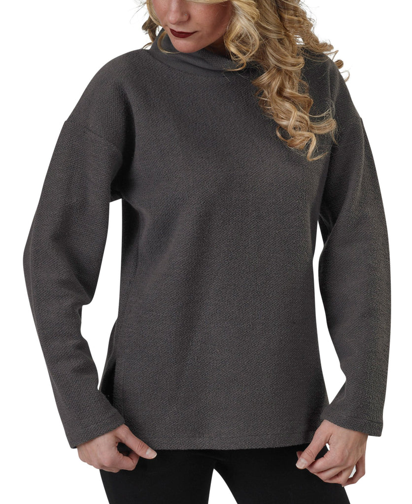 Unisex Organic Cotton Terry Weekender Oversized Turtleneck Heavy French Terry Sweatshirt in Graphite Deep Grey