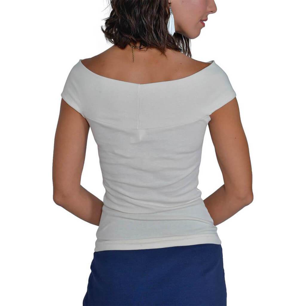 USA Made Organic Cotton Women's Off the Shoulder Venus Top in Natural Undyed - Back View