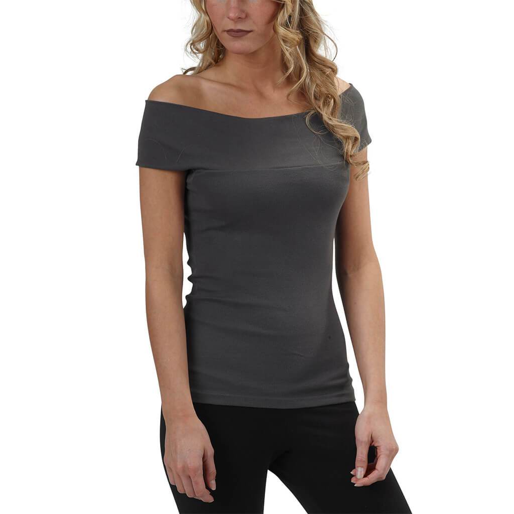 USA Made Organic Cotton Women's Off the Shoulder Venus Top in Graphite Dark Grey