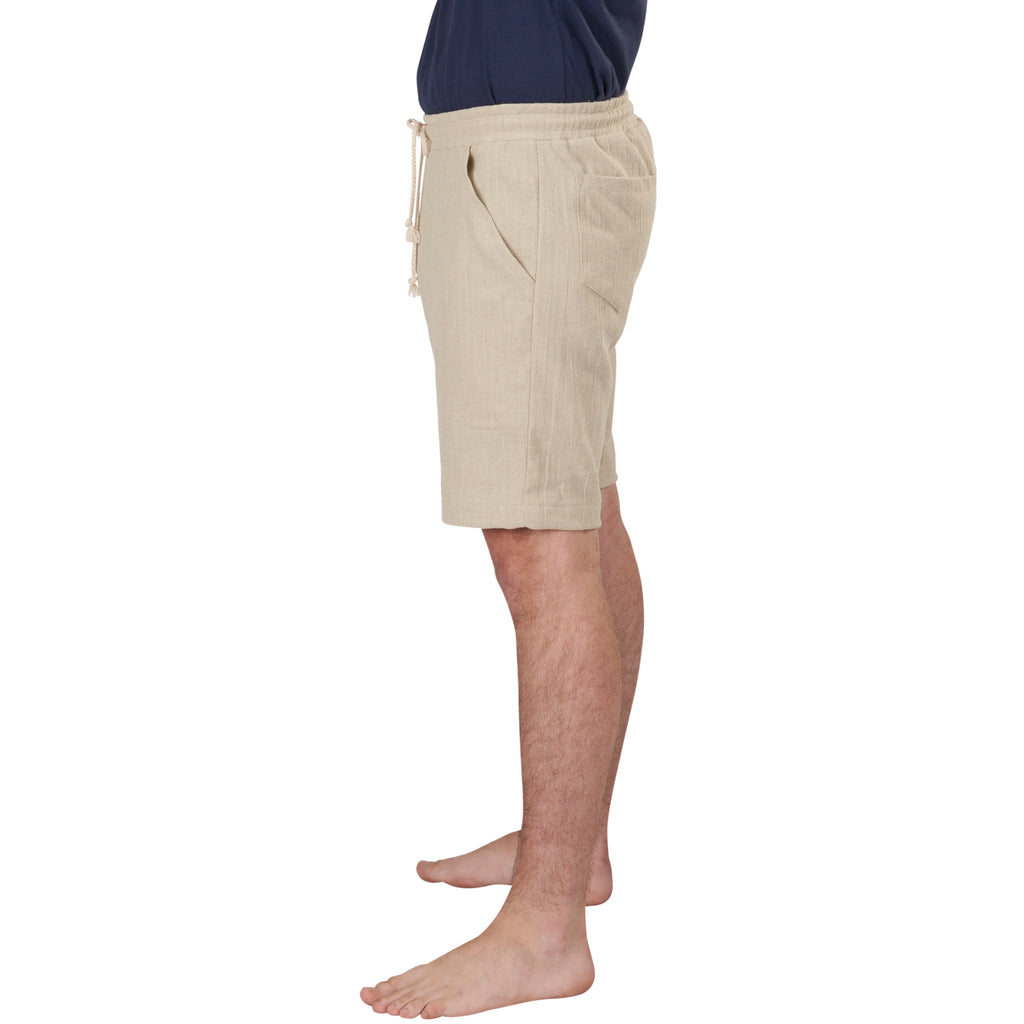 USA Made Organic Color Grown Cotton Men's Drawstring Haywood Shorts in Light Brown - Side View