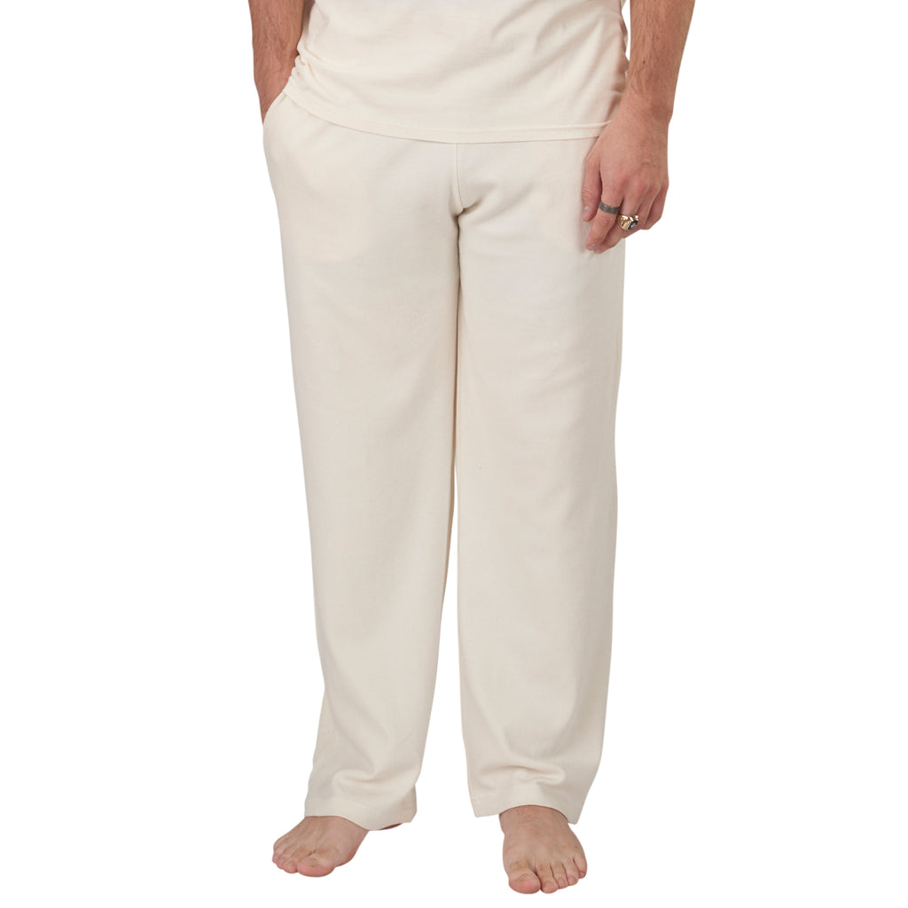 Unisex Organic Cotton Drawstring Lounge Pants with front pockets in Natural Undyed