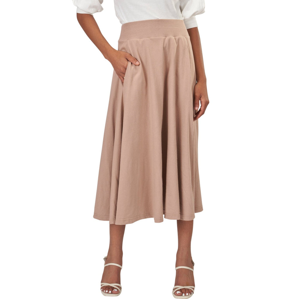 Organic Cotton A-Line Gore Skirt with Pockets in Rugby Tan-Salmon 