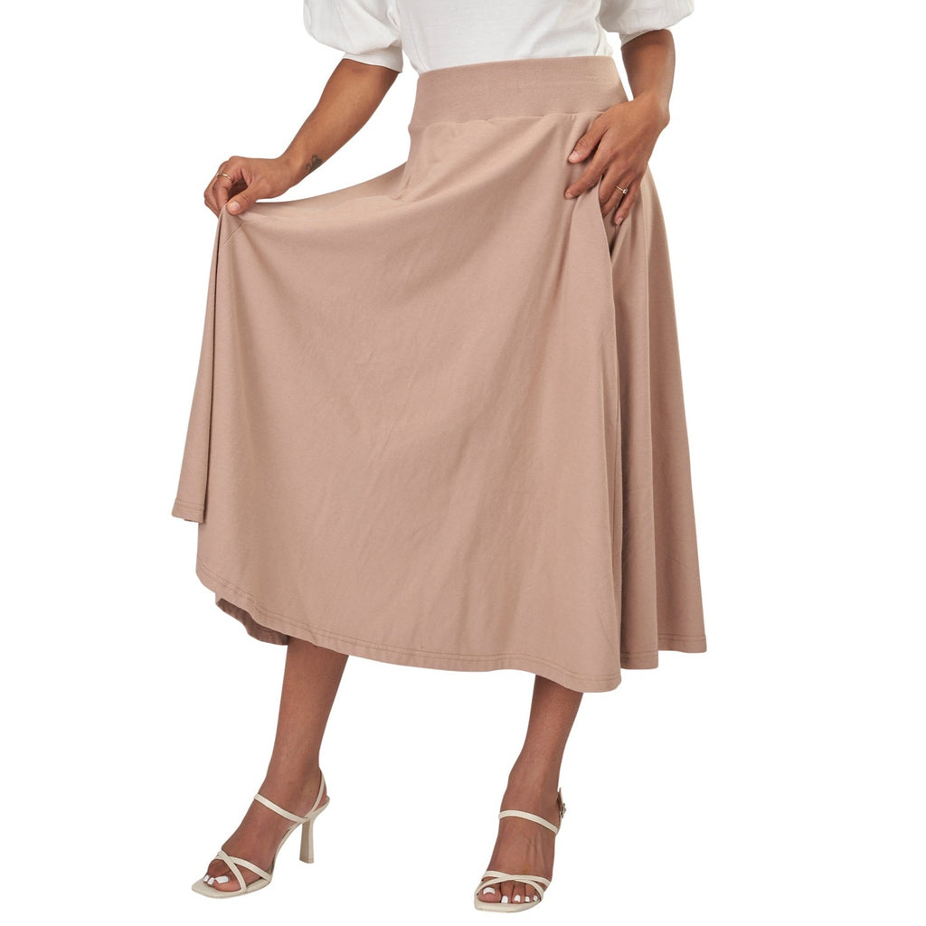 Organic Cotton A-Line Gore Skirt with Pockets in Rugby Tan-Salmon 