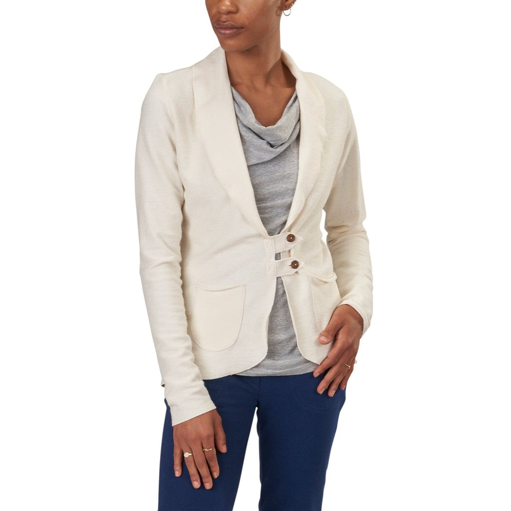 USA Made Organic Cotton Women's Lightweight French Terry Tab Jacket Blazer in Natural Undyed