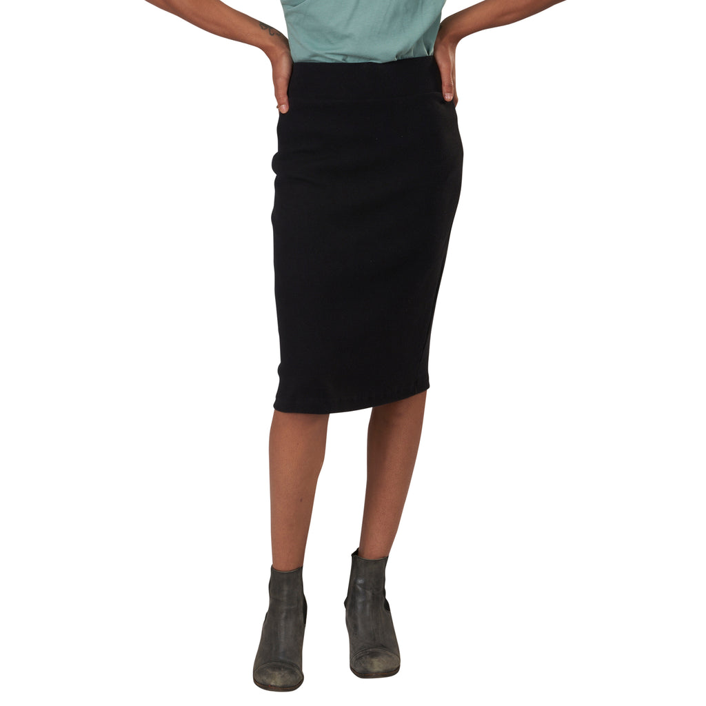 USA Made Organic Cotton Heavy Rib Long Andy Pencil Skirt in Black