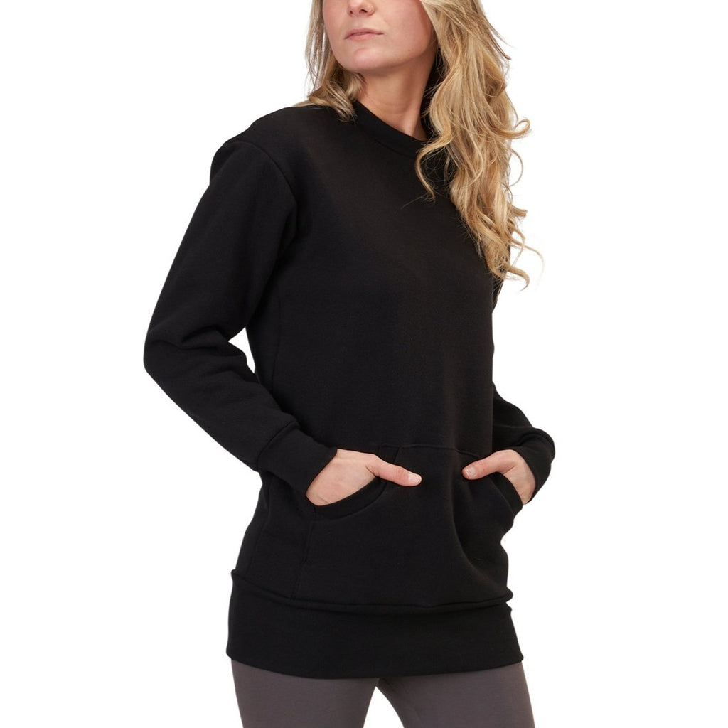 USA Made Organic Cotton Heavyweight Fleece Sweatshirt Tunic Dress with Kangaroo Pocket in Black