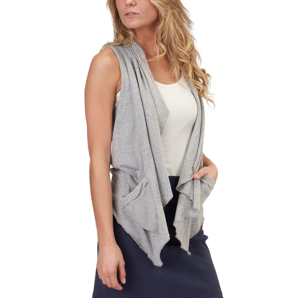 USA Made Organic Cotton Lightweight Jersey Draped Vest in Heather Grey