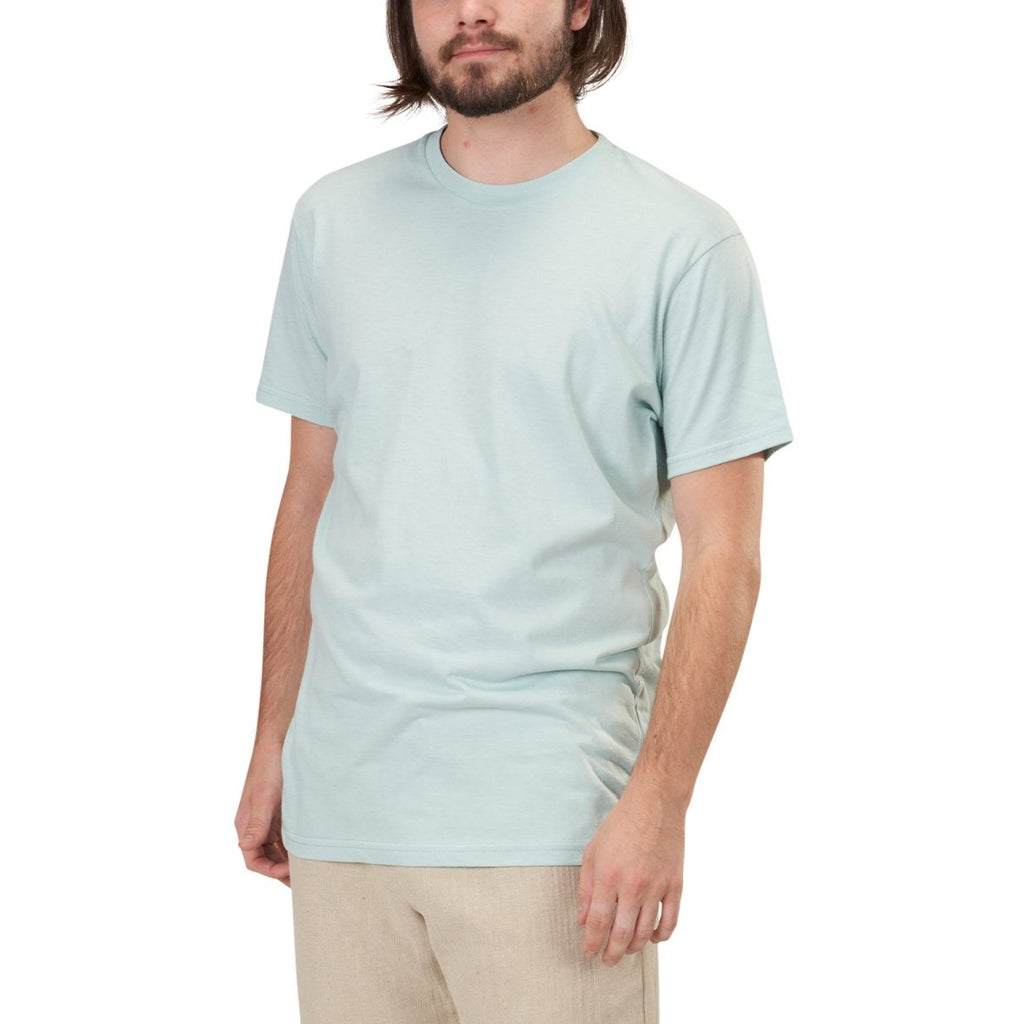 Unisex Tagless Pima Favorite Short Sleeve Ribbed Crewneck Fitted T-Shirt in Harbor Grey Light Turquoise-Grey