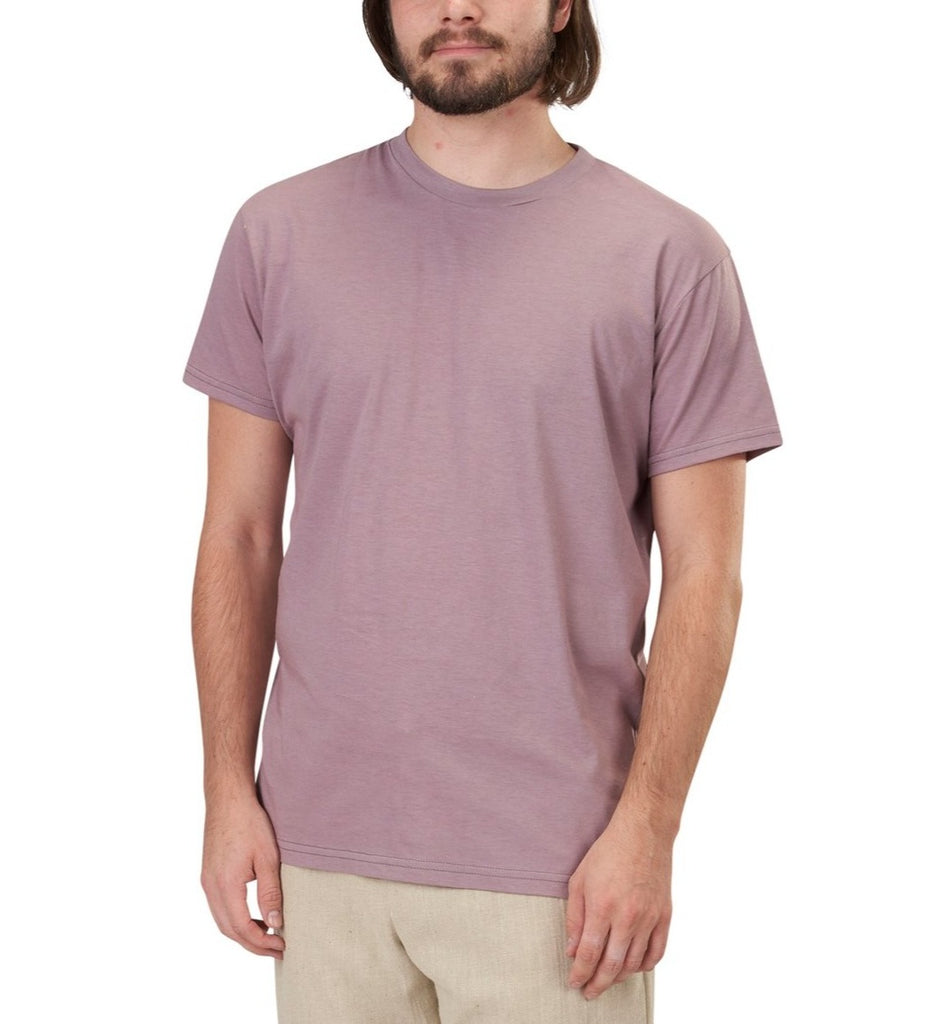 Unisex Tagless Pima Favorite Short Sleeve Ribbed Crewneck Fitted T-Shirt in Muted Mauve Soft Pinkish-Purple