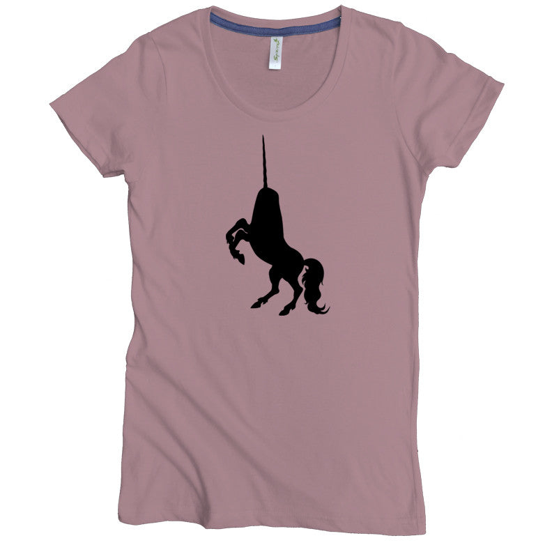 USA Made Organic Cotton Women's Dusty Pink Short Sleeve Favorite Crewneck Graphic Tee with Unicorn Halfbreed Design