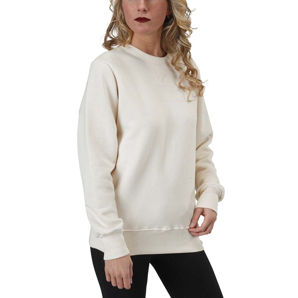 Unisex Organic Cotton Heavy French Terry V-Inset Classic Sweatshirt with ribbed cuffs & waistband in Natural Undyed