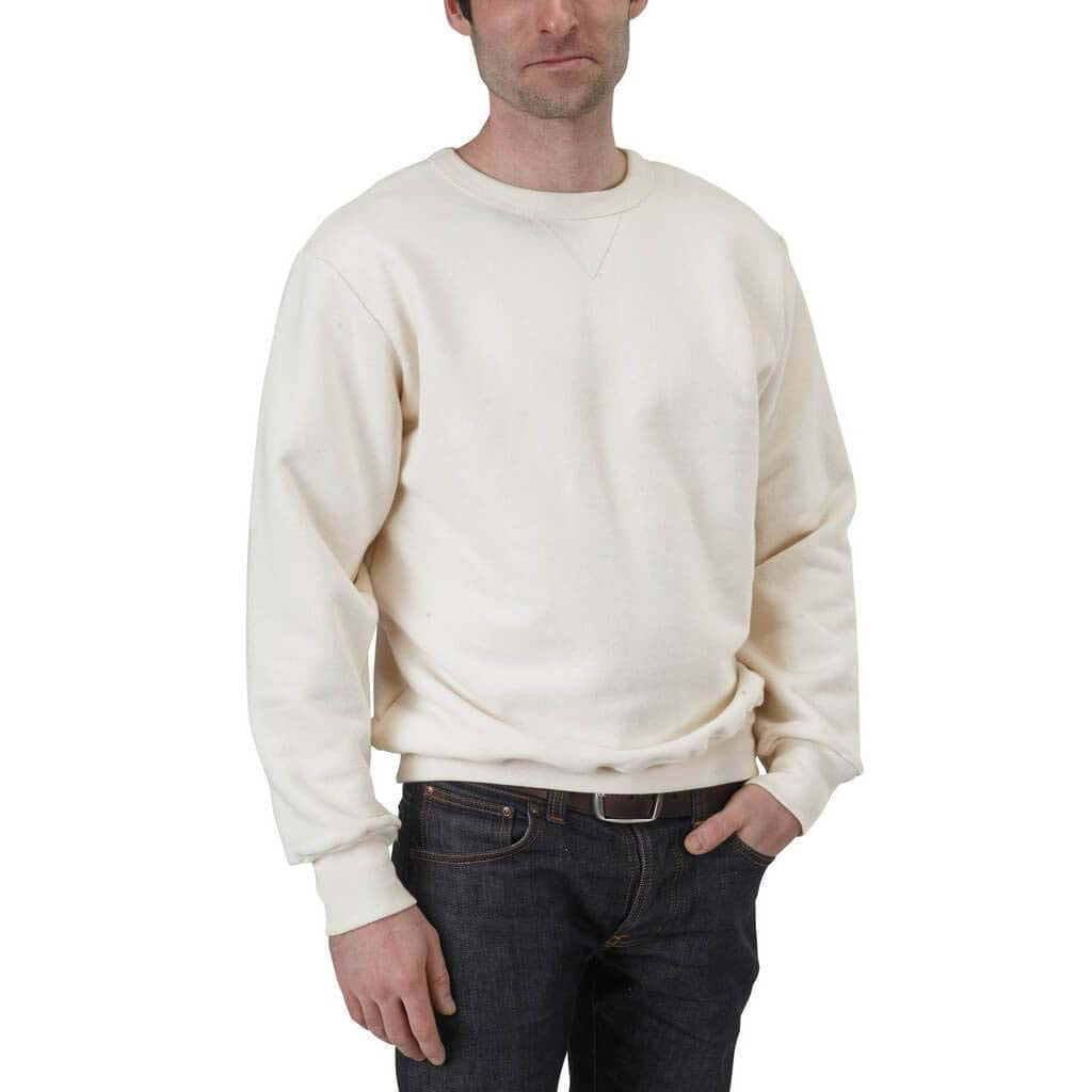 Unisex Organic Cotton Heavy French Terry V-Inset Classic Sweatshirt with ribbed cuffs & waistband in Natural Undyed