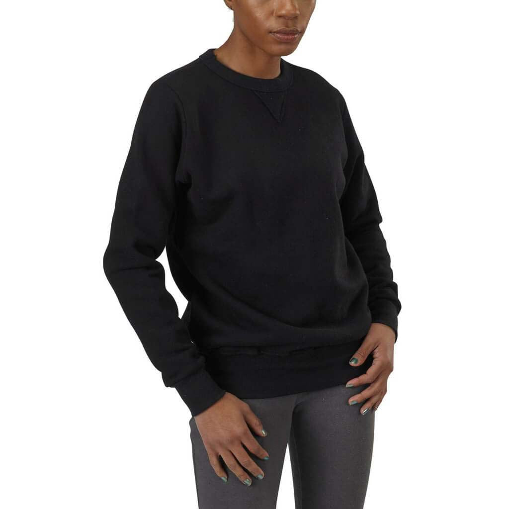 Unisex Organic Cotton Heavy French Terry V-Inset Classic Sweatshirt with ribbed cuffs & waistband in Black